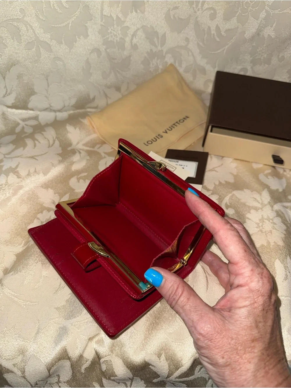 Louis Vuitton Patent Vernis Red Compact French Wallet with Gold Hardware